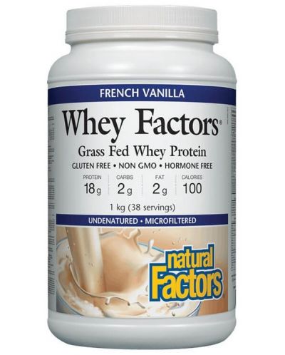 Whey Factors Grass Fed Whey Protein, френска ванилия, 1 kg, Natural Factors - 1