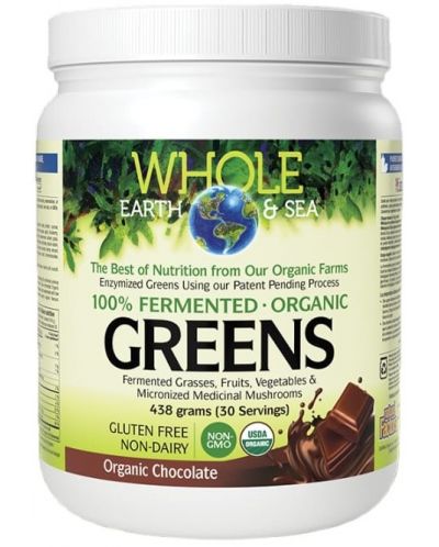 Whole Earth & Sea Fermented Organic Greens, шоколад, 438 g, Natural Factors - 1