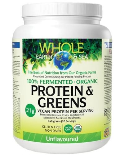 Whole Earth & Sea Fermented Organic Protein & Greens, неовкусен, 640 g, Natural Factors - 1