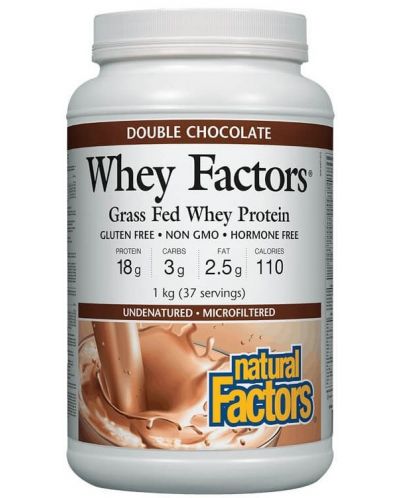 Whey Factors Grass Fed Whey Protein, двоен шоколад, 1 kg, Natural Factors - 1