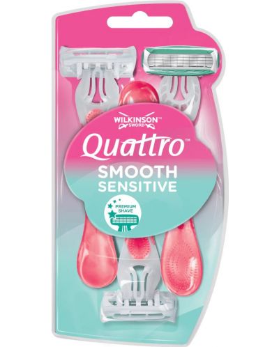 Wilkinson Sword Quattro Дамска самобръсначка Smooth Sensitive Beauty, 3 броя - 1