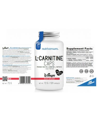 Wshape L-Carnitine, 500 mg, 120 капсули, Nutriversum - 2
