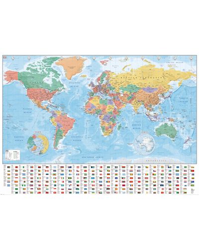 Плакат XL Pyramid Educational: World Map - Flags and Facts - 1