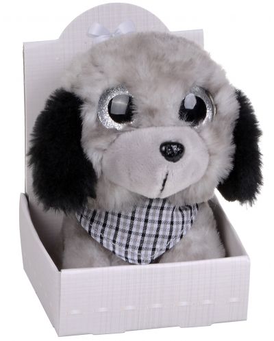 Плюшена играчка Morgenroth Plusch – Сиво кученце с бляскави очи, 12 cm - 1