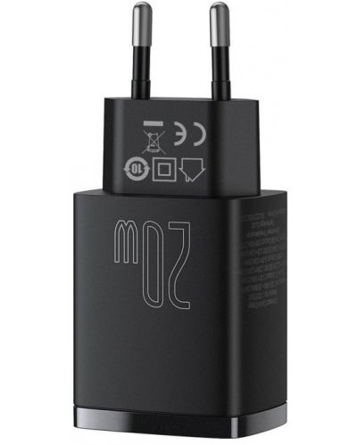 Зарядно устройство Baseus - Compact QC, USB-A/C, 20W, черно - 4