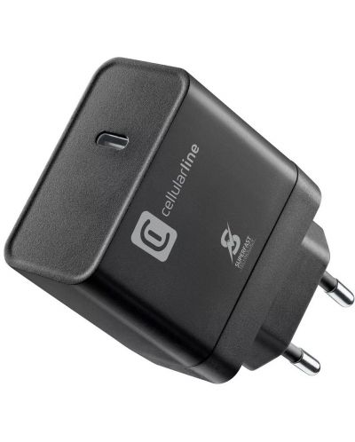 Зарядно устройство Cellularline - Power Delivery, USB-C, 45W, черно - 1