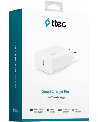 Зарядно устройство ttec - SmartCharger PD Travel, USB-C, 30W, бяло - 5