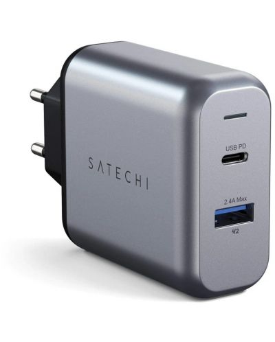 Зарядно устройство Satechi - ST-MCCAM, USB-A/C, 30W, сиво/черно - 1