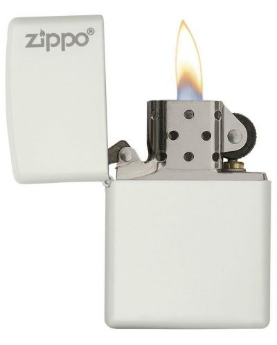 Запалка Zippo - бяла, матирана, гравирано лого - 2