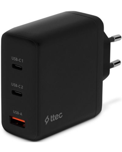 Зарядно устройство ttec - SmartCharger Trio, GaN, USB-A/C, 120W, черно - 1