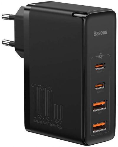 Зарядно устройство Baseus - CCGAN2P-L01, USB-A/C, 100W, черно - 1