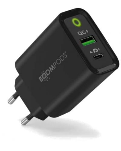 Зарядно устройство Boompods - 4398623, USB-A/C, 30W, черно - 1