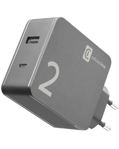 Зарядно устройство Cellularline - Duo, USB-A/C, 42W, черно - 1