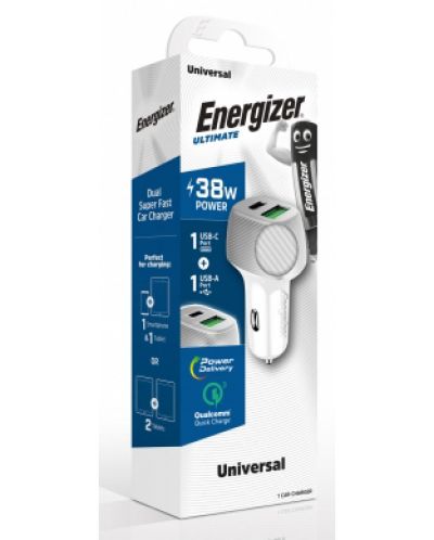Зарядно за кола Energizer - D38WS, USB-A/C, 38W, бяло - 3