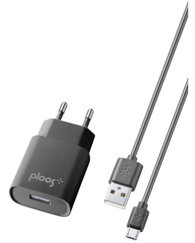 Зарядно устройство Ploos - 6550, 2A, кабел Micro USB, черно - 1