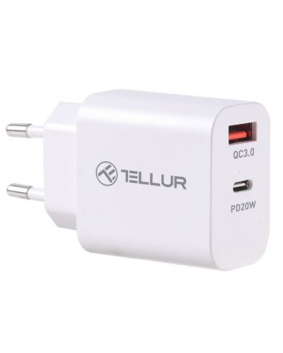 Зарядно устройство Tellur - PDHC101, USB-A/C, 20W, бяло - 1