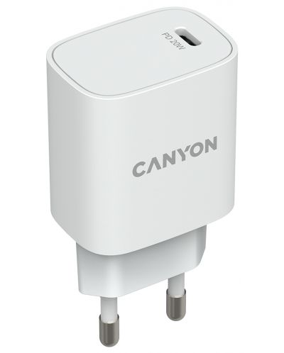 Зарядно устройство Canyon - H-20-02, USB-C, 20W, бяло - 1