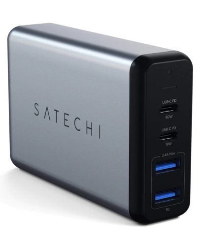 Зарядно устройство Satechi - Dual Travel Charger, USB-A/C, 75W, сиво - 1
