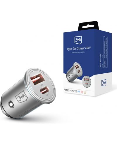 Зарядно за кола 3mk - Hyper Car Charger 45W, сребристо - 2