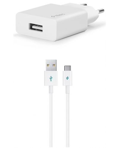 Зарядно устройство ttec - SmartCharger, USB-A, кабел USB-C, бяло - 1