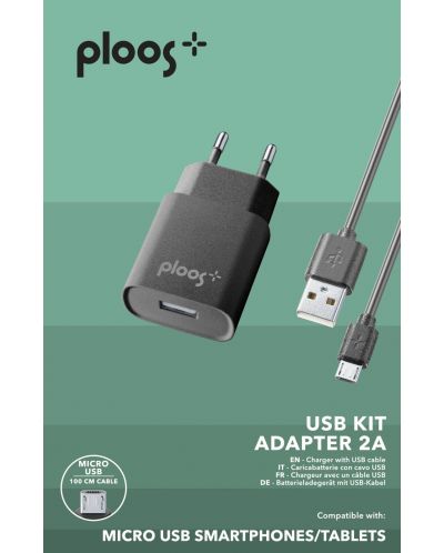Зарядно устройство Ploos - 6550, 2A, кабел Micro USB, черно - 2