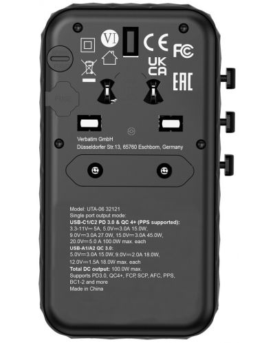 Зарядно устройство Verbatim - UTA-06 GaN III Universal Travel Adapter, черно - 3