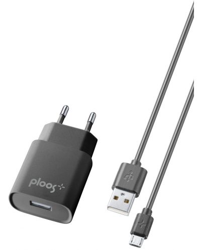 Зарядно устройство Ploos - 6548, 1A, кабел Micro USB, черно - 1