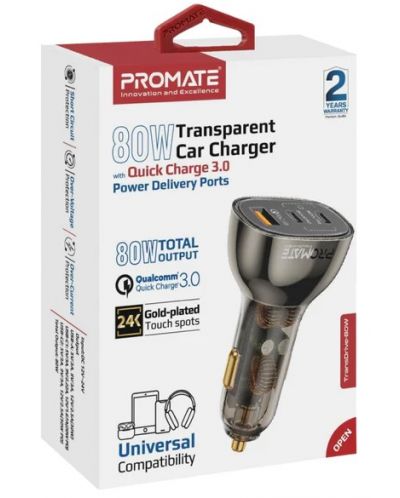 Зарядно за кола ProMate - TransDrive-80W, USB-C, 80W, черно/прозрачно - 3