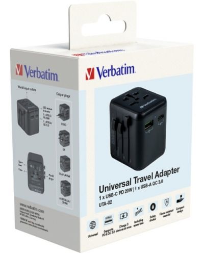 Зарядно устройство Verbatim - UTA-02 Universal Travel Adapter, черно - 8