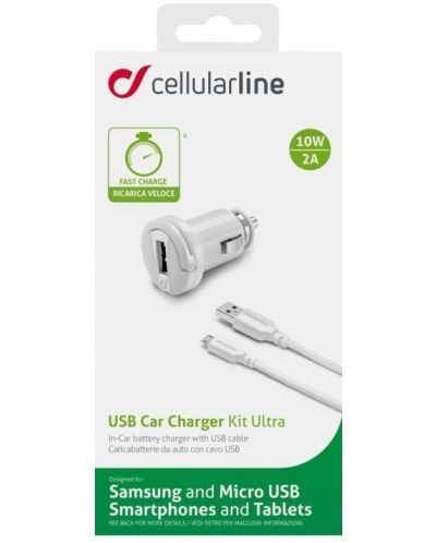 Зарядно за кола Cellularline - 3044, кабел Micro USB, бяло - 2
