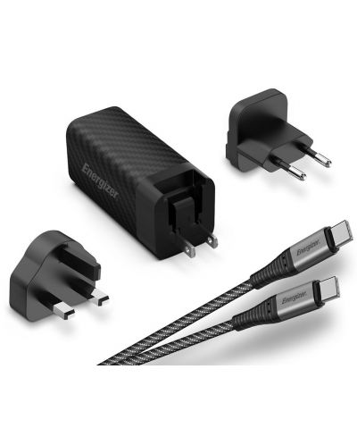 Зарядно устройство Energizer - Multi, USB-A/C, EU/UK/US, 65W, черно - 1