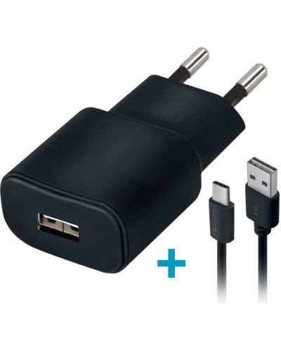 Зарядно устройство Forever - TC-01, USB-A, кабел USB-C, 2A, черно - 1