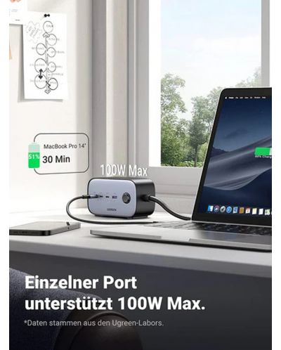Зарядно устройство Ugreen - DigiNest Pro GaN, 100W, сиво/черно - 2