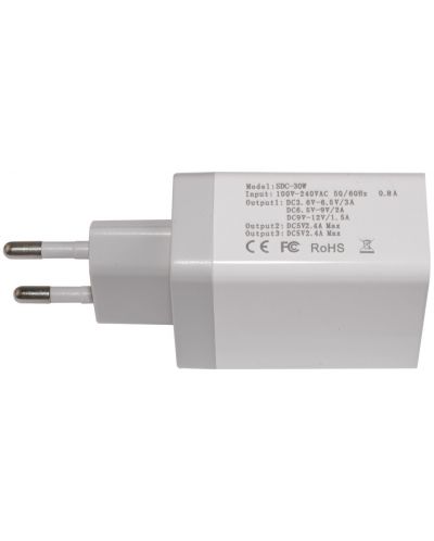 Зарядно устройство Makki - QC30W3 FC, USB-A, 30W, бяло - 6