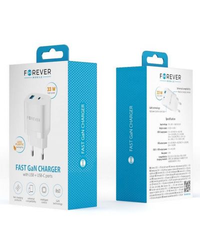 Зарядно устройство Forever - TC-05, USB-A/C, 33W, бяло - 6