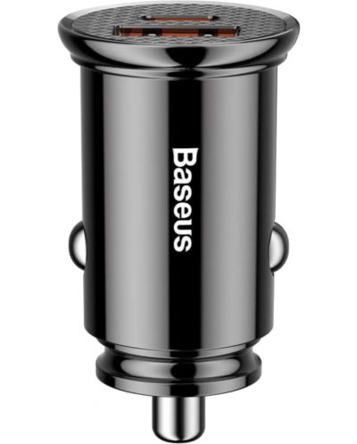 Зарядно за кола Baseus - Circular Plastic PPS, USB-A/C, 30W, черно - 1