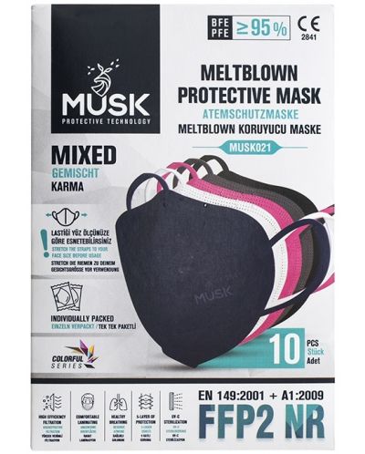 Защитни петслойни антибактериални маски, FFP2 NR, различни цветове, 10 броя, Musk - 1