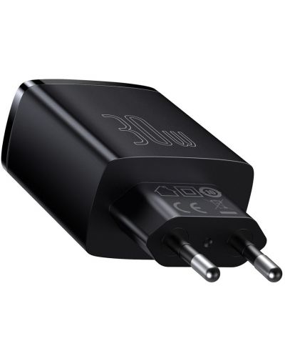 Зарядно устройство Baseus - Compact, USB-A/C, 30W, черно - 3