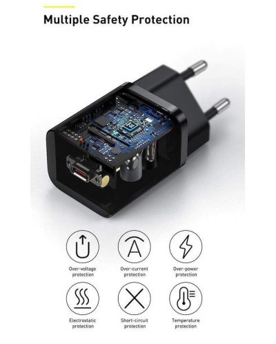 Зарядно устройство Baseus - Super Si QC, USB-C, кабел USB-C, 25W, черно - 3