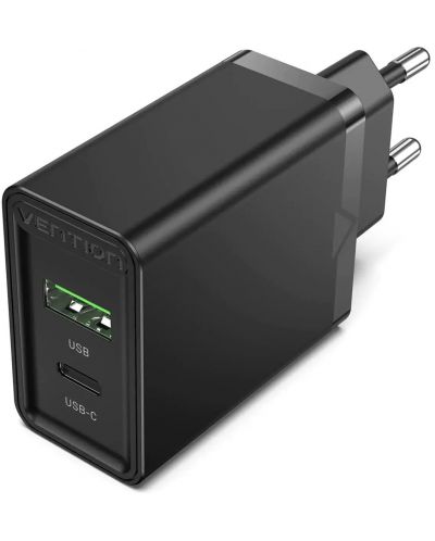 Зарядно устройство Vention - FBBB0, USB-A/C, 20W, черно - 1