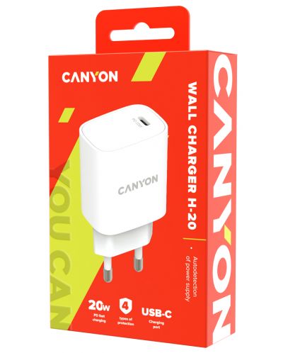 Зарядно устройство Canyon - H-20-02, USB-C, 20W, бяло - 3