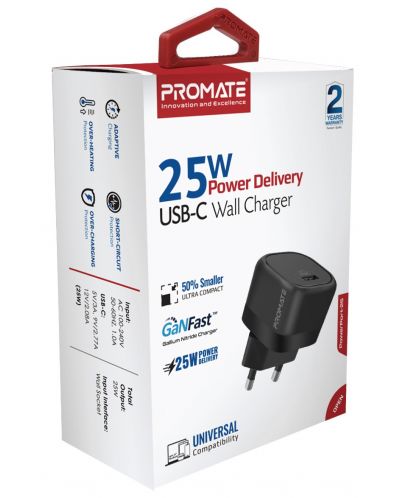 Зарядно устройство ProMate - PowerPort-25, USB-C, 25W, черно - 2