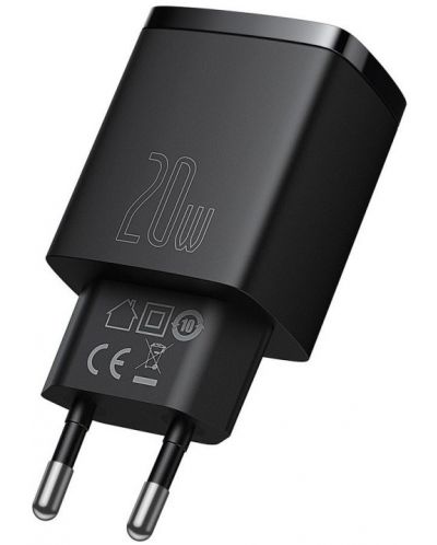Зарядно устройство Baseus - Compact QC, USB-A/C, 20W, черно - 2