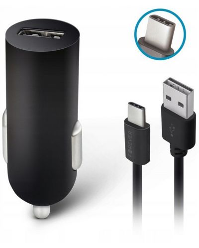 Зарядно за кола Forever - M-02, USB-A, кабел USB-C, черно - 1