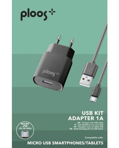 Зарядно устройство Ploos - 6548, 1A, кабел Micro USB, черно - 2