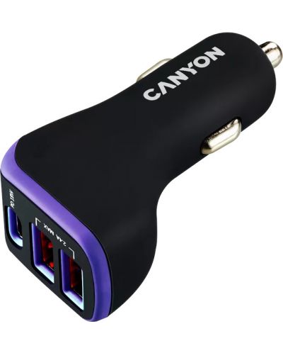 Зарядно за кола Canyon - С-08, USB-A/C, 18W, черно/синьо - 2