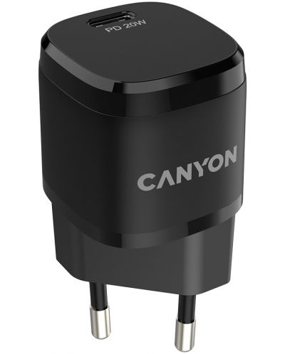 Зарядно устройство Canyon - H-20-05, USB-C, 20W, черно - 1