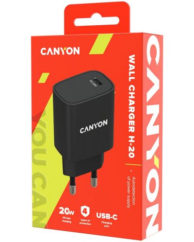 Зарядно устройство Canyon - H-20-02, USB-C, 20W, черно - 2