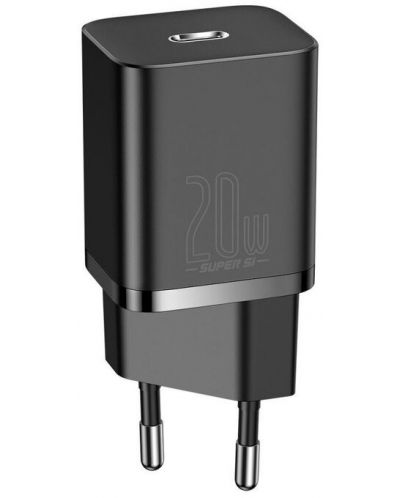 Зарядно устройство Baseus - CCSUP-B01, Super Si QC, USB-C, 20W, черно - 1