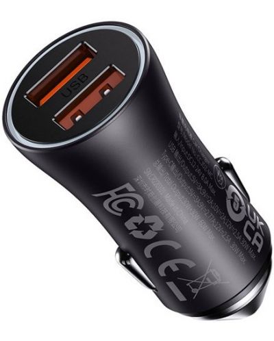 Зарядно за кола Baseus - Max Dual Fast Charger, USB-A, 60W, тъмносиво - 2